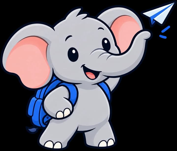 Pilot the elephant waving, with a paper airplane